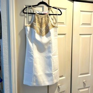 NWOT Lily Pulitzer white dress with gold embellishment.